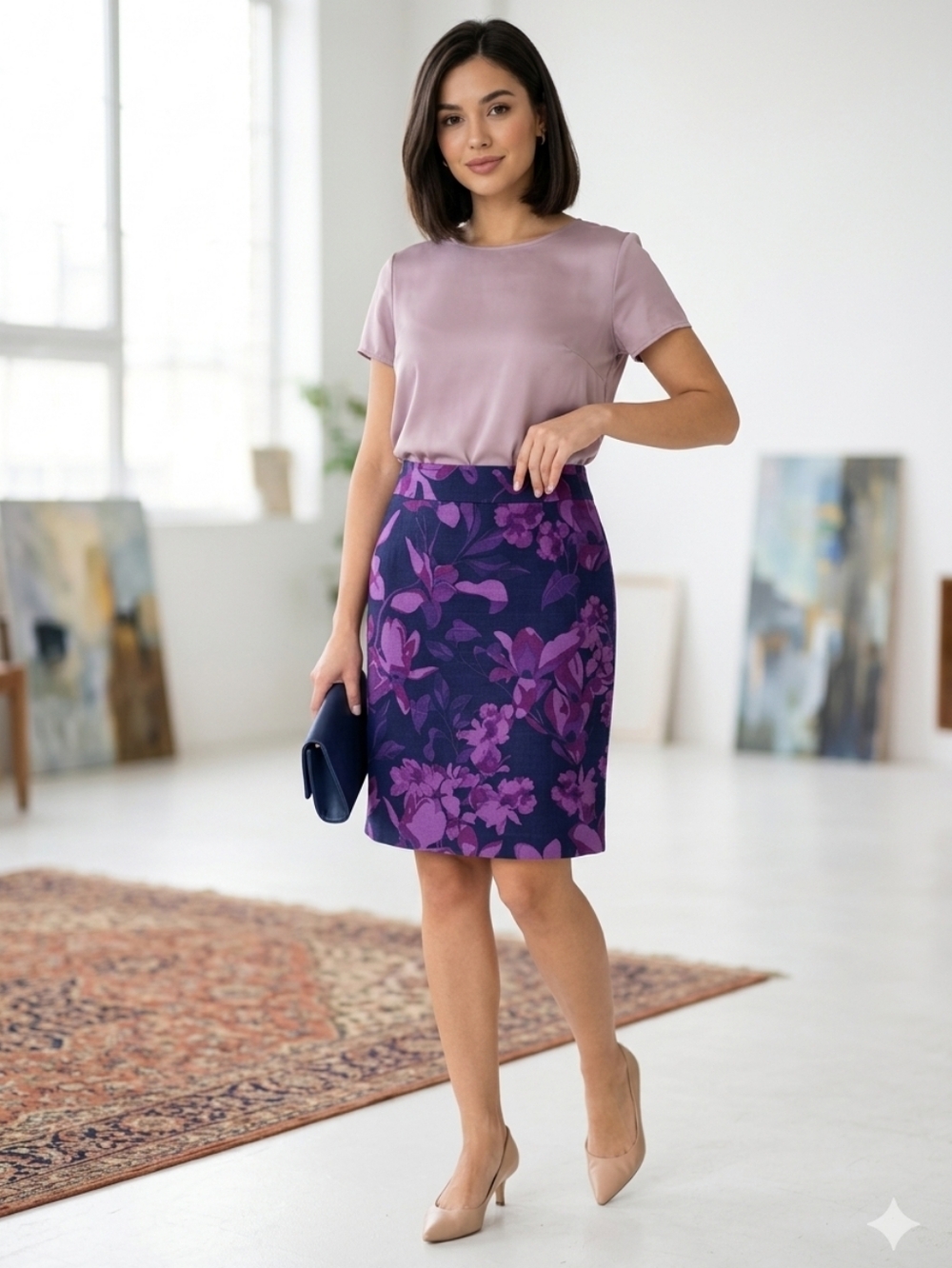 Banana Republic Purple Floral Pencil Skirt Size 12